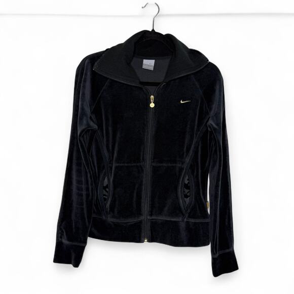 Vintage Y2K Nike Velour Zip Jacket Sz L – Gold Swoosh, Rainbow Tag, Juicy Vibe - Picture 1 of 12